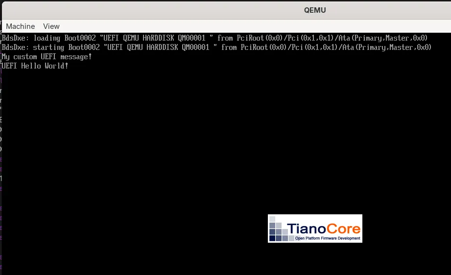 Screen startowy UEFI skompilowanego z projektu tianocore-edk2
